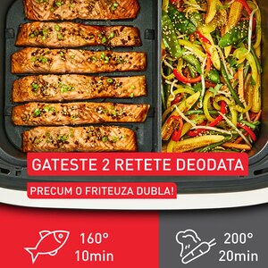 Friteuza cu aer cald TEFAL Dual Easy Fry Flex EY922DE0, 2.5kg, 9l, 2700W, argintiu-negru Friteuza cu aer cald TEFAL Dual Easy Fry Flex EY922DE0, 2.5kg, 9l, 2700W, argintiu-negru