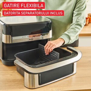 Friteuza cu aer cald TEFAL Dual Easy Fry Flex EY922DE0, 2.5kg, 9l, 2700W, argintiu-negru Friteuza cu aer cald TEFAL Dual Easy Fry Flex EY922DE0, 2.5kg, 9l, 2700W, argintiu-negru