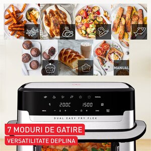 Friteuza cu aer cald TEFAL Dual Easy Fry Flex EY922DE0, 2.5kg, 9l, 2700W, argintiu-negru Friteuza cu aer cald TEFAL Dual Easy Fry Flex EY922DE0, 2.5kg, 9l, 2700W, argintiu-negru