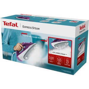 Fier de calcat TEFAL Express Steam FV2836, 2400W, 165g/min, 270ml, talpa ceramica, mov-alb Fier de calcat TEFAL Express Steam FV2836, 2400W, 165g/min, 270ml, talpa ceramica, mov-alb