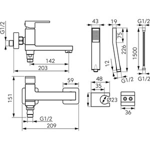Baterie cada-dus FERRO Zicco BZI11RBL, alama sanitara, set de dus inclus, negru Baterie cada-dus FERRO Zicco BZI11RBL, alama sanitara, set de dus inclus, negru