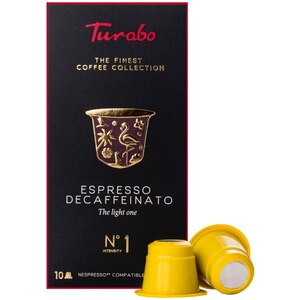 Capsule cafea TURABO Decaffeinato, compatibile Nespresso, 10 capsule, 50 g Capsule cafea TURABO Decaffeinato, compatibile Nespresso, 10 capsule, 50 g