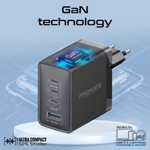 Incarcator retea PROMATE GaNPort4-67PD, 3x USB-C, 1x USB-A, 67W, negru Incarcator retea PROMATE GaNPort4-67PD, 3x USB-C, 1x USB-A, 67W, negru