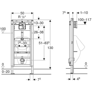 Cadru fixare pisoar GEBERIT Duofix Basic 111.695.46.6, H 112-130 cm Cadru fixare pisoar GEBERIT Duofix Basic 111.695.46.6, H 112-130 cm