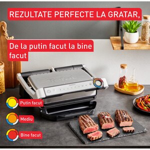 Gratar electric TEFAL OptiGrill+ GC718D10, 2000W, 6 programe automate, argintiu-negru Gratar electric TEFAL OptiGrill+ GC718D10, 2000W, 6 programe automate, argintiu-negru
