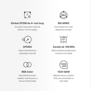 Sistem Wi-Fi Mesh MERCUSYS Halo H80X AX3000, Wi-Fi 6, Dual-Band 574 + 2402 Mbps, 3 buc, alb Sistem Wi-Fi Mesh MERCUSYS Halo H80X AX3000, Wi-Fi 6, Dual-Band 574 + 2402 Mbps, 3 buc, alb