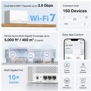 Sistem Wireless Mesh MERCUSYS Halo H25BE BE3600, Wi-Fi 7, Dual Band 688 + 2880 Mbps, 2 buc, alb Sistem Wireless Mesh MERCUSYS Halo H25BE BE3600, Wi-Fi 7, Dual Band 688 + 2880 Mbps, 2 buc, alb