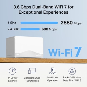 Sistem Wireless Mesh MERCUSYS Halo H25BE BE3600, Wi-Fi 7, Dual Band 688 + 2880 Mbps, 2 buc, alb Sistem Wireless Mesh MERCUSYS Halo H25BE BE3600, Wi-Fi 7, Dual Band 688 + 2880 Mbps, 2 buc, alb