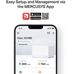 Sistem Wireless Mesh MERCUSYS Halo H25BE BE3600, Wi-Fi 7, Dual Band 688 + 2880 Mbps, 2 buc, alb Sistem Wireless Mesh MERCUSYS Halo H25BE BE3600, Wi-Fi 7, Dual Band 688 + 2880 Mbps, 2 buc, alb
