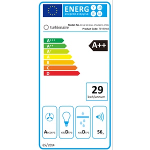 Hota decorativa TURBIONAIRE Elva 90 WS TEV90WS, 1 motor, 692 m3/h, L 90 cm, inox Hota decorativa TURBIONAIRE Elva 90 WS TEV90WS, 1 motor, 692 m3/h, L 90 cm, inox
