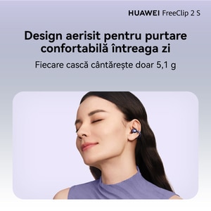 Casti HUAWEI FreeClip 2 S, True wireless, Bluetooth, Open-ear, Microfon, Space Silver Casti HUAWEI FreeClip 2 S, True wireless, Bluetooth, Open-ear, Microfon, Space Silver