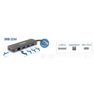 Hub USB D-LINK DUB-2334, 5 in 1, USB 3.0, negru Hub USB D-LINK DUB-2334, 5 in 1, USB 3.0, negru