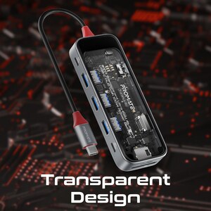 Hub USB Type-C 9 in 1 PROMATE TransHub-Go, USB 3.0, HDMI, RJ-45, SD/MicroSD, transparent Hub USB Type-C 9 in 1 PROMATE TransHub-Go, USB 3.0, HDMI, RJ-45, SD/MicroSD, transparent