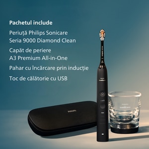 Periuta de dinti electrica PHILIPS Sonicare Diamond Clean HX9911/17, 62000 miscari/min, Curatare 3D, 4 programe, 1 capat, negru Periuta de dinti electrica PHILIPS Sonicare Diamond Clean HX9911/17, 62000 miscari/min, Curatare 3D, 4 programe, 1 capat, negru