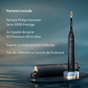 Periuta de dinti electrica PHILIPS Sonicare Prestige 9900 HX9992/42, 62000 miscari/min, 5 programe, 2 capete A3 Premium All in-One, Midnight Blue Periuta de dinti electrica PHILIPS Sonicare Prestige 9900 HX9992/42, 62000 miscari/min, 5 programe, 2 capete A3 Premium All in-One, Midnight Blue