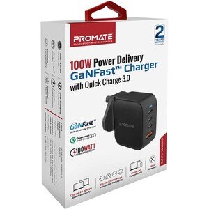 Incarcator retea PROMATE GaNPort4-100PD, 1xUSB-A, 3xUSB-C, priza UK, EU, AU, Power delivery (PD) 100W, negru Incarcator retea PROMATE GaNPort4-100PD, 1xUSB-A, 3xUSB-C, priza UK, EU, AU, Power delivery (PD) 100W, negru