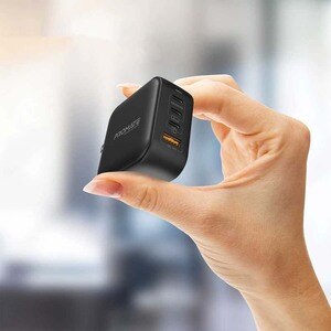 Incarcator retea PROMATE GaNPort4-100PD, 1xUSB-A, 3xUSB-C, priza UK, EU, AU, Power delivery (PD) 100W, negru Incarcator retea PROMATE GaNPort4-100PD, 1xUSB-A, 3xUSB-C, priza UK, EU, AU, Power delivery (PD) 100W, negru