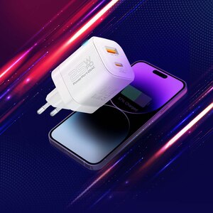 Incarcator retea PROMATE PowerPort-25AC, 1xUSB-C Power Delivery 25W, 1xUSB-A Quick Charge 18W, alb Incarcator retea PROMATE PowerPort-25AC, 1xUSB-C Power Delivery 25W, 1xUSB-A Quick Charge 18W, alb