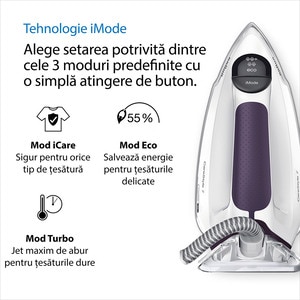 Statie de calcat BRAUN CareStyle 7 IS7266VI, 2700W, 550g/min, 2l, talpa Eloxal, alb-violet Statie de calcat BRAUN CareStyle 7 IS7266VI, 2700W, 550g/min, 2l, talpa Eloxal, alb-violet