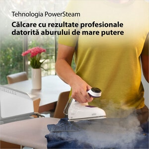 Statie de calcat BRAUN CareStyle 7 IS7266VI, 2700W, 550g/min, 2l, talpa Eloxal, alb-violet Statie de calcat BRAUN CareStyle 7 IS7266VI, 2700W, 550g/min, 2l, talpa Eloxal, alb-violet
