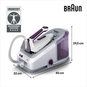 Statie de calcat BRAUN CareStyle 7 IS7266VI, 2700W, 550g/min, 2l, talpa Eloxal, alb-violet Statie de calcat BRAUN CareStyle 7 IS7266VI, 2700W, 550g/min, 2l, talpa Eloxal, alb-violet