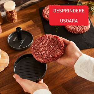 Presa burger TEFAL K1851134, 12 cm, aluminiu, gri-negru Presa burger TEFAL K1851134, 12 cm, aluminiu, gri-negru