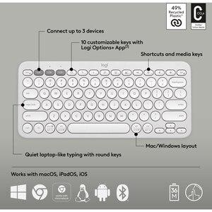 Tastatura Wireless LOGITECH Pebble Keys 2 K380s Multi-Device, Bluetooth, Layout US INT, alb Tastatura Wireless LOGITECH Pebble Keys 2 K380s Multi-Device, Bluetooth, Layout US INT, alb