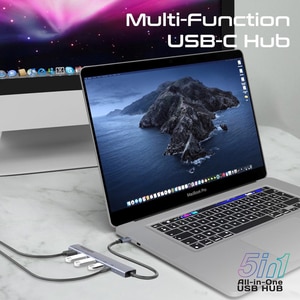 Hub USB Type-C PROMATE LinkHub-5X, USB-A, USB-C, HDMI, gri Hub USB Type-C PROMATE LinkHub-5X, USB-A, USB-C, HDMI, gri