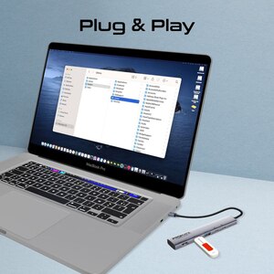 Hub USB Type-C PROMATE LinkHub-5X, USB-A, USB-C, HDMI, gri Hub USB Type-C PROMATE LinkHub-5X, USB-A, USB-C, HDMI, gri