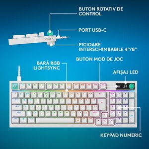 Tastatura Gaming LOGITECH G316 X, USB, Layout US, alb Tastatura Gaming LOGITECH G316 X, USB, Layout US, alb