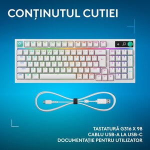 Tastatura Gaming LOGITECH G316 X, USB, Layout US, alb Tastatura Gaming LOGITECH G316 X, USB, Layout US, alb