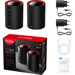 Sistem Wireless Mesh Gigabit CUDY M3000 V1 AX3000, Wi-Fi 6, Dual-Band 574 + 2402 Mbps, 2 buc, negru Sistem Wireless Mesh Gigabit CUDY M3000 V1 AX3000, Wi-Fi 6, Dual-Band 574 + 2402 Mbps, 2 buc, negru