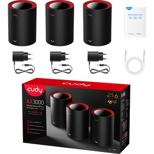 Sistem Wireless Mesh Gigabit CUDY M3000 V1 AX3000, Wi-Fi 6, Dual-Band 574 + 2402 Mbps, 3 buc, negru Sistem Wireless Mesh Gigabit CUDY M3000 V1 AX3000, Wi-Fi 6, Dual-Band 574 + 2402 Mbps, 3 buc, negru