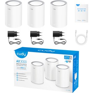 Sistem Wireless Mesh Gigabt CUDY M3000 V2 AX3000, Wi-Fi 6, Dual-Band 574 + 2402 Mbps, 3 buc, alb Sistem Wireless Mesh Gigabt CUDY M3000 V2 AX3000, Wi-Fi 6, Dual-Band 574 + 2402 Mbps, 3 buc, alb