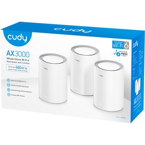 Sistem Wireless Mesh Gigabt CUDY M3000 V2 AX3000, Wi-Fi 6, Dual-Band 574 + 2402 Mbps, 3 buc, alb Sistem Wireless Mesh Gigabt CUDY M3000 V2 AX3000, Wi-Fi 6, Dual-Band 574 + 2402 Mbps, 3 buc, alb