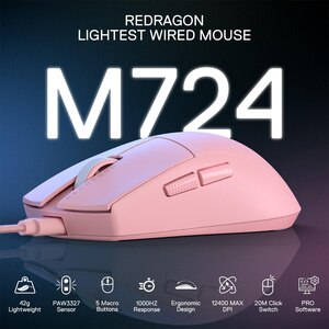 Mouse Gaming REDRAGON K1ng, 12400 dpi, roz Mouse Gaming REDRAGON K1ng, 12400 dpi, roz