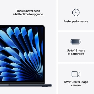 Laptop APPLE MacBook Air 15 mw1l3ro/a, Apple M4, 15.3" Retina Display, 16GB, SSD 256GB, 10-core GPU, macOS Sequoia, Midnight, Tastatura layout INT, Manual RO Laptop APPLE MacBook Air 15 mw1l3ro/a, Apple M4, 15.3" Retina Display, 16GB, SSD 256GB, 10-core GPU, macOS Sequoia, Midnight, Tastatura layout INT, Manual RO