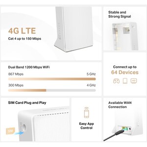 Router Wireless MERCUSYS MB130-4G, Dual Band 300 + 867 Mbps, 4G, alb Router Wireless MERCUSYS MB130-4G, Dual Band 300 + 867 Mbps, 4G, alb