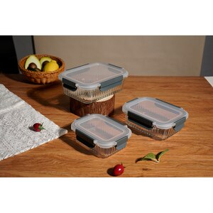 Set caserole MYRIA MC4058, 3 piese, 0.37- 1.05l, sticla, transparent Set caserole MYRIA MC4058, 3 piese, 0.37- 1.05l, sticla, transparent