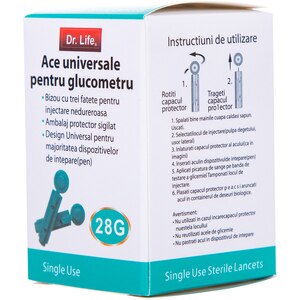 Ace pentru glucometru DR. LIFE, 100 buc., alb Ace pentru glucometru DR. LIFE, 100 buc., alb