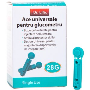 Ace pentru glucometru DR. LIFE, 100 buc., alb Ace pentru glucometru DR. LIFE, 100 buc., alb