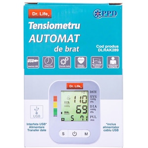 Tensiometru digital de brat DR. LIFE DLRAK289, 2 utilizatori x 99 memorii, alb Tensiometru digital de brat DR. LIFE DLRAK289, 2 utilizatori x 99 memorii, alb