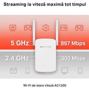 Wireless Range Extender MERCUSYS ME30 AC1200, Dual Band 300 + 867 Mbps, alb Wireless Range Extender MERCUSYS ME30 AC1200, Dual Band 300 + 867 Mbps, alb