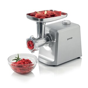 Masina de tocat carne GORENJE MG2502SJX, 2.4kg/min, 2500W, accesoriu carnati/suc de rosii/biscuiti, argintiu-alb Masina de tocat carne GORENJE MG2502SJX, 2.4kg/min, 2500W, accesoriu carnati/suc de rosii/biscuiti, argintiu-alb