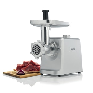 Masina de tocat carne GORENJE MG2502SJX, 2.4kg/min, 2500W, accesoriu carnati/suc de rosii/biscuiti, argintiu-alb Masina de tocat carne GORENJE MG2502SJX, 2.4kg/min, 2500W, accesoriu carnati/suc de rosii/biscuiti, argintiu-alb