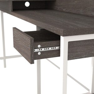 Birou Dorrinson, 140 x 140 x 99 cm, alb-grej Birou Dorrinson, 140 x 140 x 99 cm, alb-grej