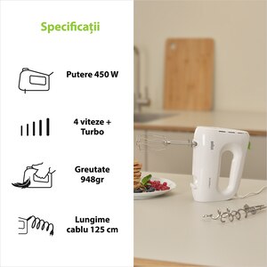 Mixer de mana BRAUN MultiMix 1 HM 1110 WH, 450W, 4 trepte viteza, alb-verde Mixer de mana BRAUN MultiMix 1 HM 1110 WH, 450W, 4 trepte viteza, alb-verde