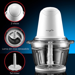 Mini tocator MYRIA MY4069, 1l, 500W, 2 trepte viteza, alb Mini tocator MYRIA MY4069, 1l, 500W, 2 trepte viteza, alb