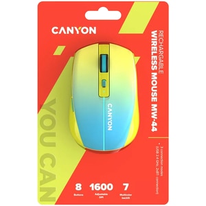 Mouse Wireless CANYON MW-44, Dual Mode, 1600 dpi, Bluetooth, galben Mouse Wireless CANYON MW-44, Dual Mode, 1600 dpi, Bluetooth, galben
