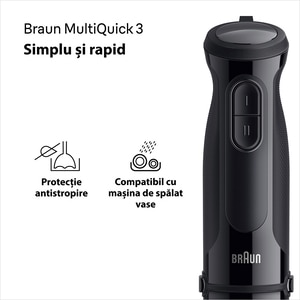Mixer vertical BRAUN MQ30201M, 0.6l, 900W, 2 trepte viteza, negru Mixer vertical BRAUN MQ30201M, 0.6l, 900W, 2 trepte viteza, negru